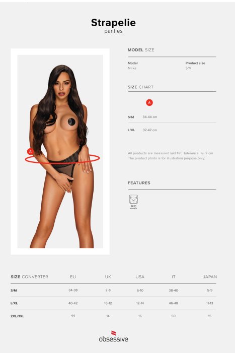 Bikini plasa negru, Strapelie, deschisi la spate si in zona intima, Obsessive# - accesorii incluse