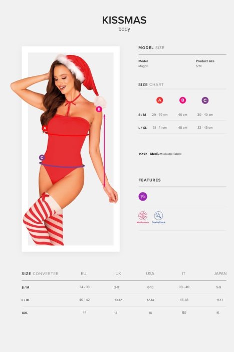 Costum Craciunita Obsessive "Kissmas Teddy Body" - Rosu## - vedere spate