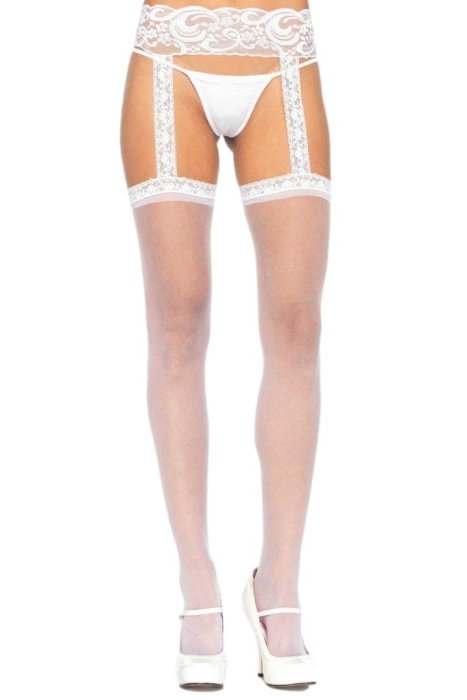 Dres Leg Avenue, Sheer Thigh Highs, model portjartier, alb, S-L# - vedere frontala