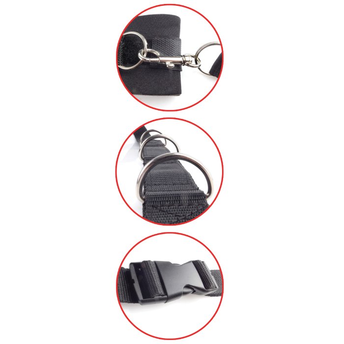 Sistem imobilizare pentru pat, Fetish Fantasy Series, Ultimate Bed Restraint System, 4 catuse, curele, nailon, negre, marime universala - detaliu finisaj