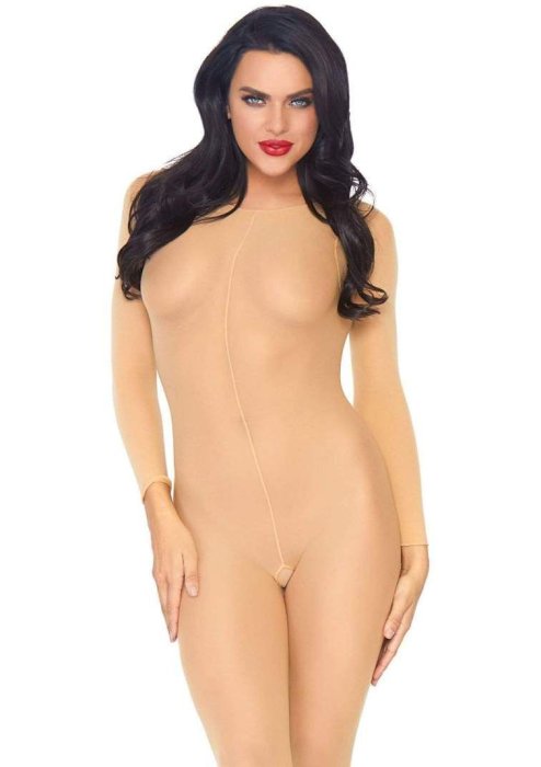 Catsuit nude cu maneci lungi si decupaj in zona intima, Leg Avenue# - dimensiuni complete
