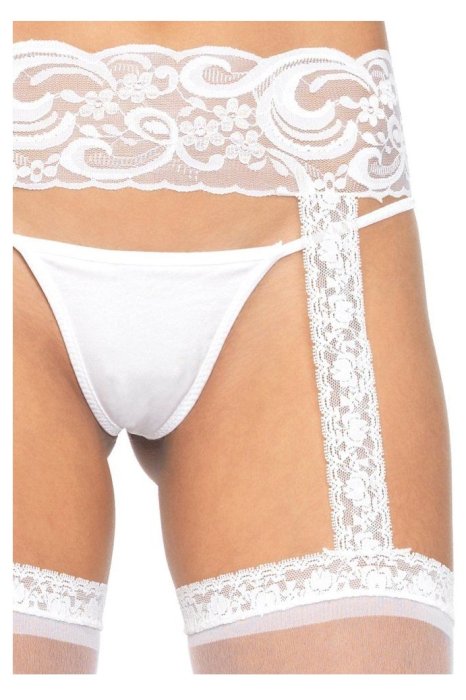 Dres Leg Avenue, Sheer Thigh Highs, model portjartier, alb, S-L# - detaliu design