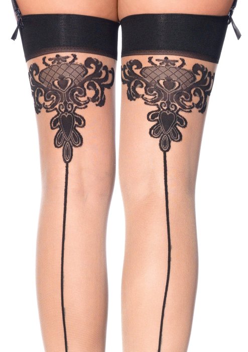 Ciorapi Baroque cuban heel Nude & Black, Leg Avenue, S-L# - culoare si material