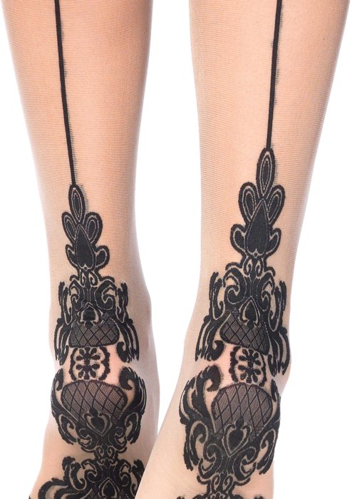 Ciorapi Baroque cuban heel Nude & Black, Leg Avenue, S-L# - dimensiuni complete