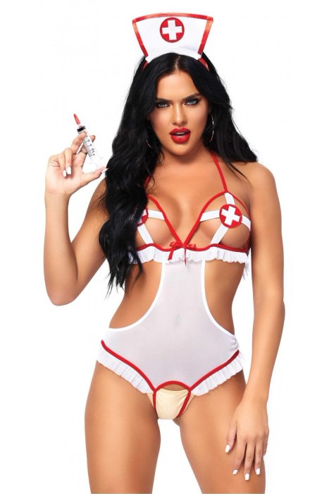 Costum Body Asistenta medicala, Leg Avenue, Naughty Nurse, S-L# - vedere frontala