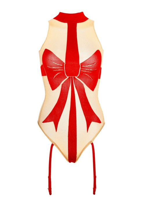 Body Christmas Gift, Leg Avenue, nud, cu funda rosie printata, S-L# - dimensiuni complete
