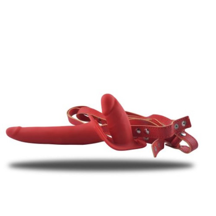 StrapOn Femei Real Safe »Enjoyment« 14,5 cm - Rosu