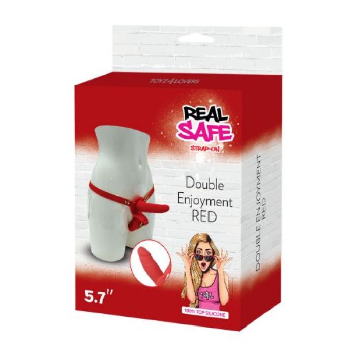 StrapOn Femei Real Safe »Enjoyment« 14,5 cm - Rosu