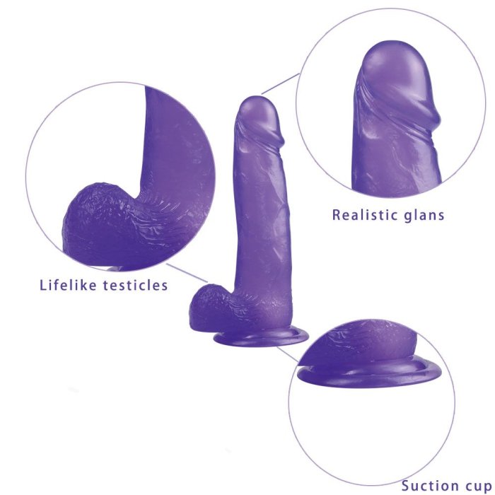 Dildo realist Jelly Purple Violet - vedere laterala ventuza baza