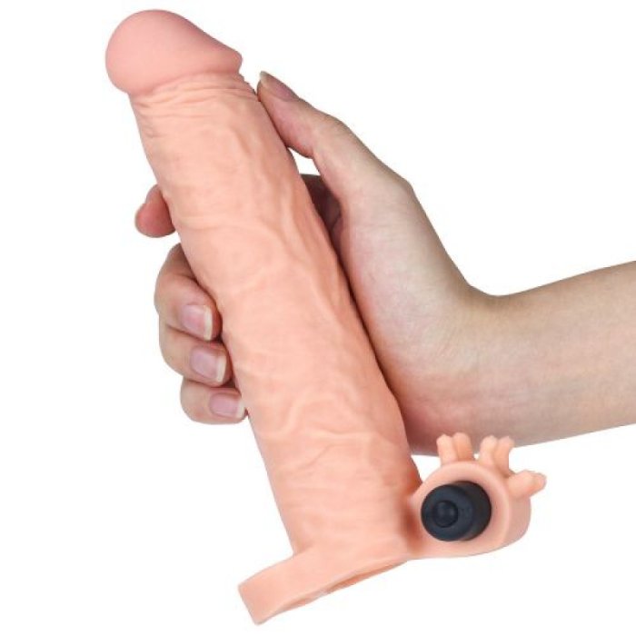 Prelungitor Penis Pleasure X-Tender 4, cu vibrator [ + 5 cm ] - dimensiuni complete