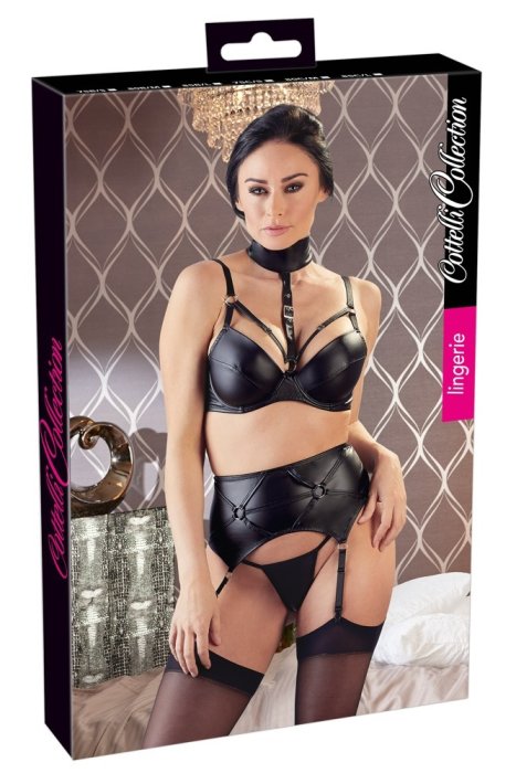 Set Lenjerie Intima Cottelli Collection Wet Look - Negru - vedere laterala