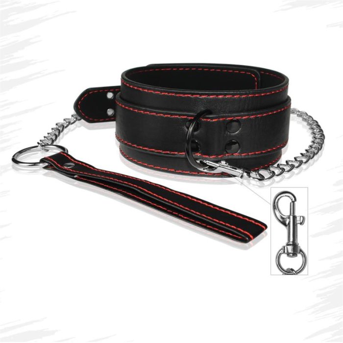 Zgarda cu lesa si lant, Lovetoy, Bondage, piele ecologica, 70 cm - vedere frontala