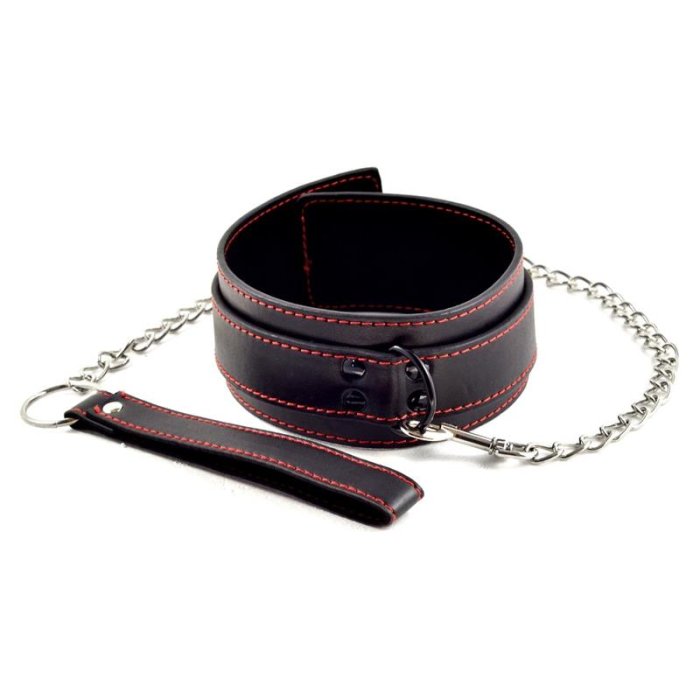 Zgarda cu lesa si lant, Lovetoy, Bondage, piele ecologica, 70 cm - detaliu design