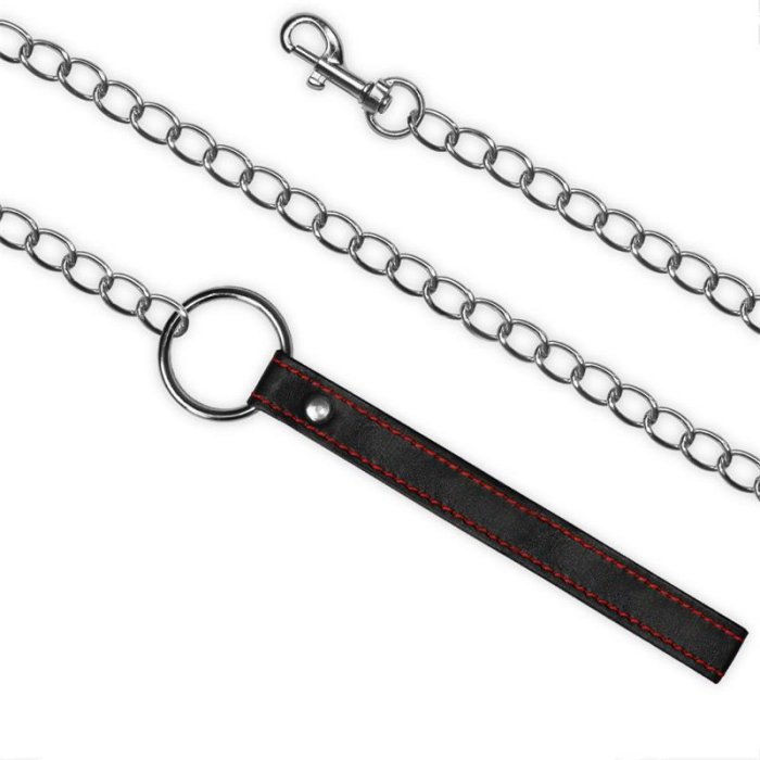 Zgarda cu lesa si lant, Lovetoy, Bondage, piele ecologica, 70 cm - accesorii incluse