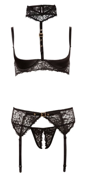 Set lenjerie Abierta Fina, portjartier, chiloti, sutien, chocker# - dimensiuni complete