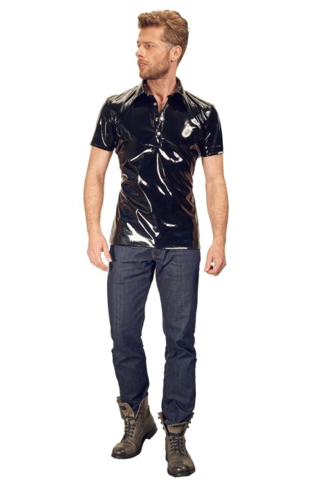 Camasa Latex Look pentru Barbati Black Level - Negru - culoare si material