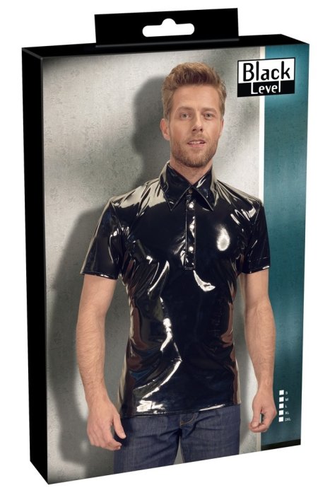Camasa Latex Look pentru Barbati Black Level - Negru - vedere laterala