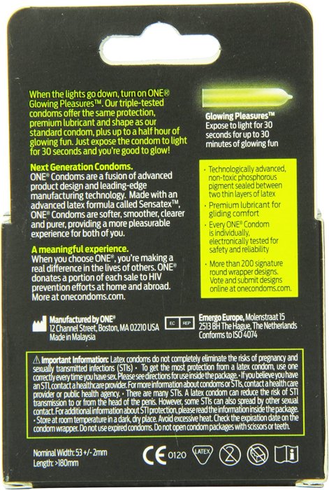 Prezervative Fosforescente, ONE, Glowing Pleasure, 3 buc. - detaliu design