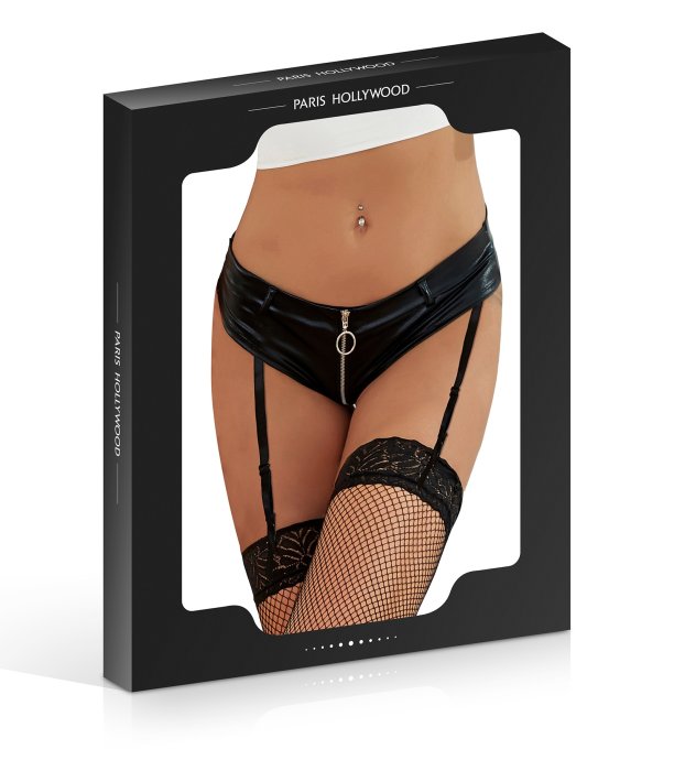 Pantaloni Scurti Zipped Suspender cu fermoar dublu, Paris Hollywood# - culoare si material