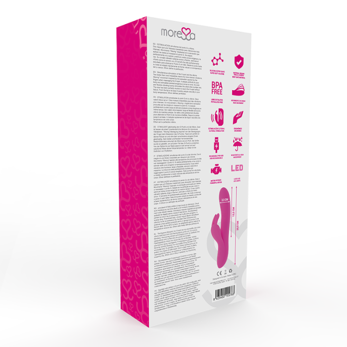 Vibrator Iepuras Roz, Ethan, silicon medicinal, 7 Vibratii, 4 Miscari in Valuri, Rezistent la apa, 20 cm - dimensiuni complete