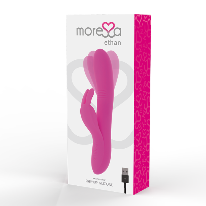 Vibrator Iepuras Roz, Ethan, silicon medicinal, 7 Vibratii, 4 Miscari in Valuri, Rezistent la apa, 20 cm - culoare si material