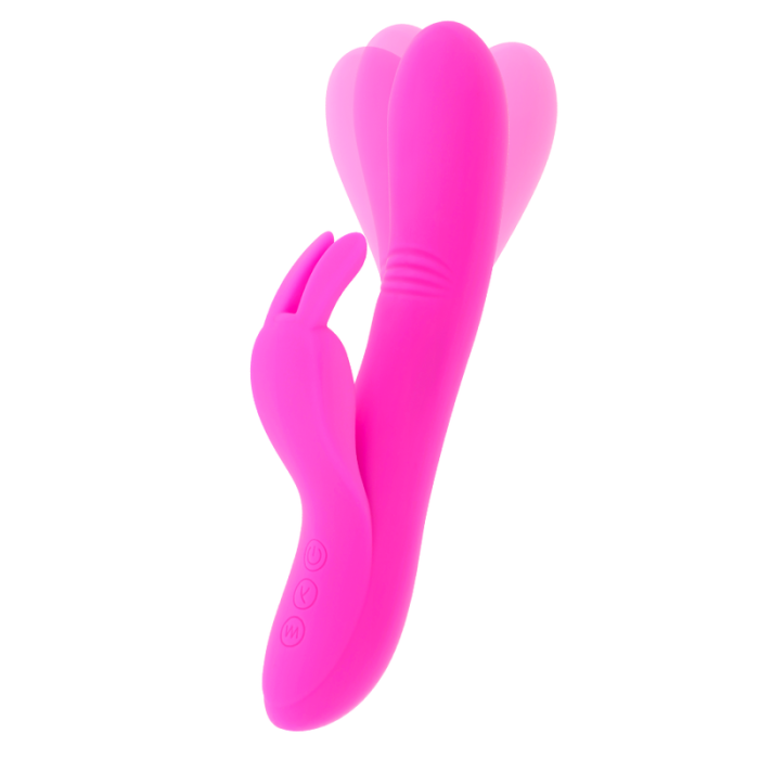 Vibrator Iepuras Roz, Ethan, silicon medicinal, 7 Vibratii, 4 Miscari in Valuri, Rezistent la apa, 20 cm - vedere frontala