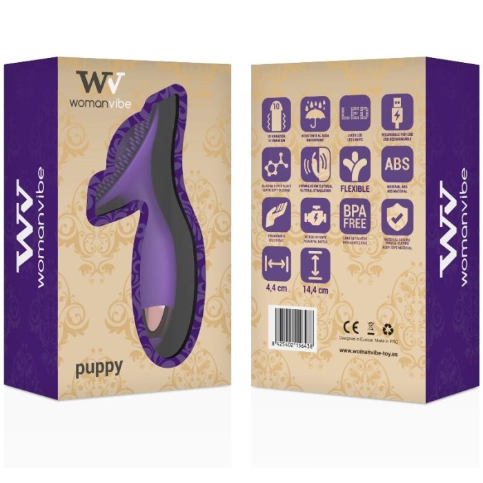 Vibrator Womanvibe Puppy, pentru femei, 10 Vibratii, reincarcare USB, 7500 rpm, 14,4 cm - vedere laterala