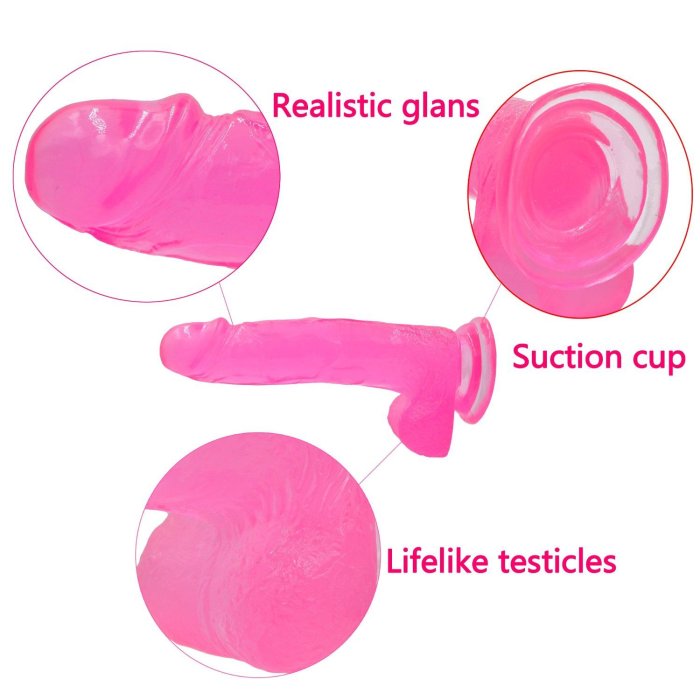 Dildo Jelly Pink Roz Large Lovetoy - detaliu testicule baza ventuza
