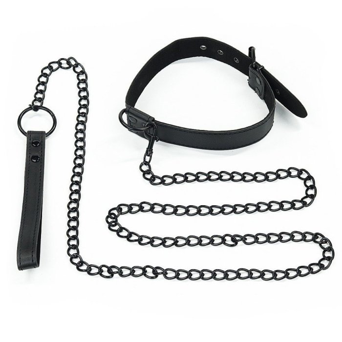 Zgarda cu lesa piele ecologica, negru, unisex#