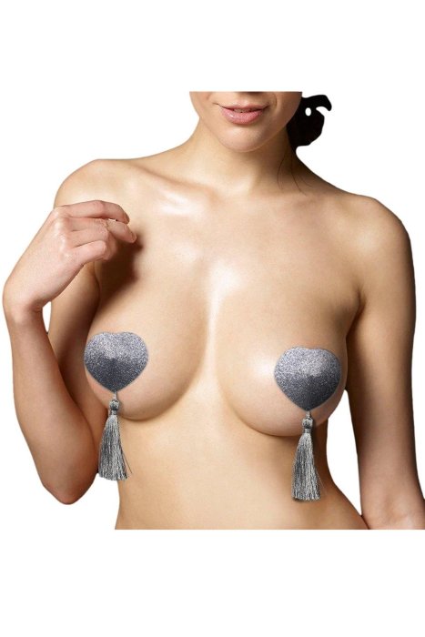 Nipple Covers, Lovetoy, Silver Heart Nipple Pasties, Argintiu# - vedere frontala