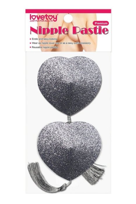 Nipple Covers, Lovetoy, Silver Heart Nipple Pasties, Argintiu# - dimensiuni complete