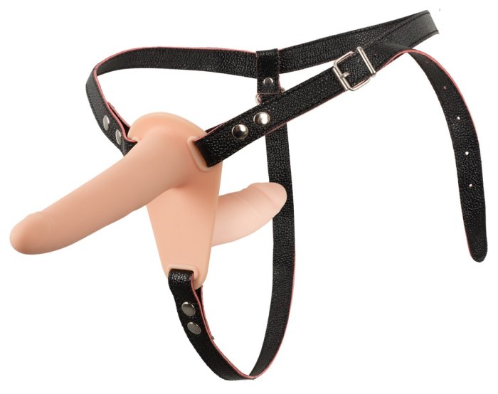 Strap-on Femei 2 Dildo, 10 Vibratii, incarcare la USB - vedere laterala