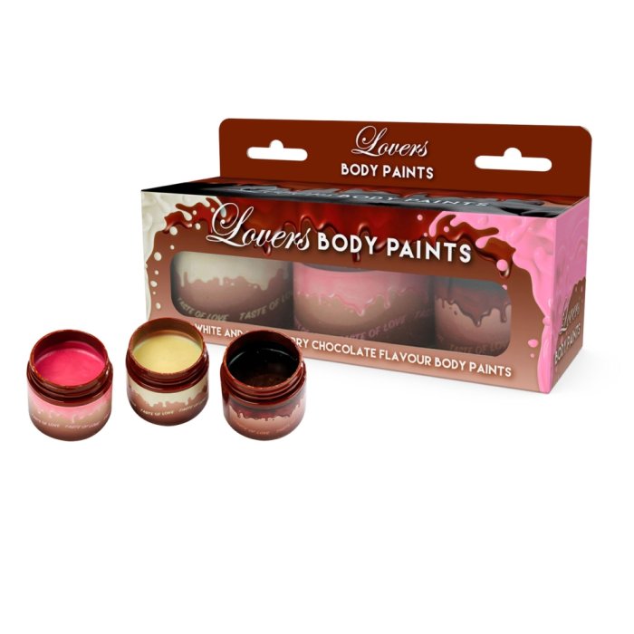 Lovers Body Paints, Set body painting, ciocolata cu lapte, capsuni, alba, 3 bucati, 180 gr - vedere frontala