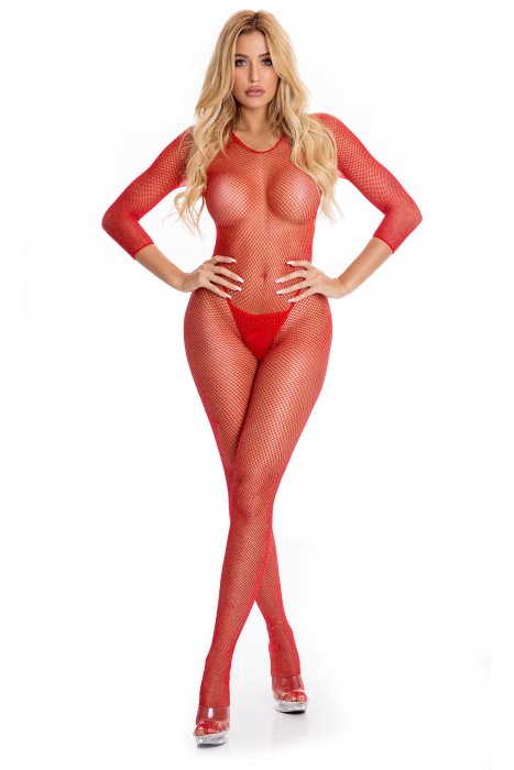 Body din Plasa Pink Lipstick - Rosu