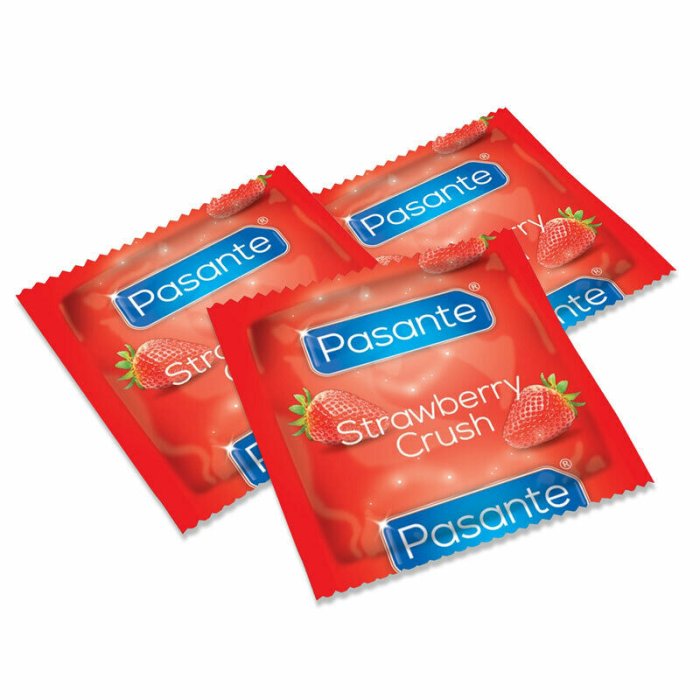 Prezervative, Pasante, Strawberry Crush, cu aroma de capsuni, 144buc - culoare si material