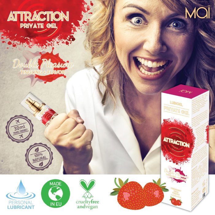 Lubrifiant, Attraction, Lubigel, Tingling si Aroma Capsuni, vegan, 30 ml - dimensiuni complete