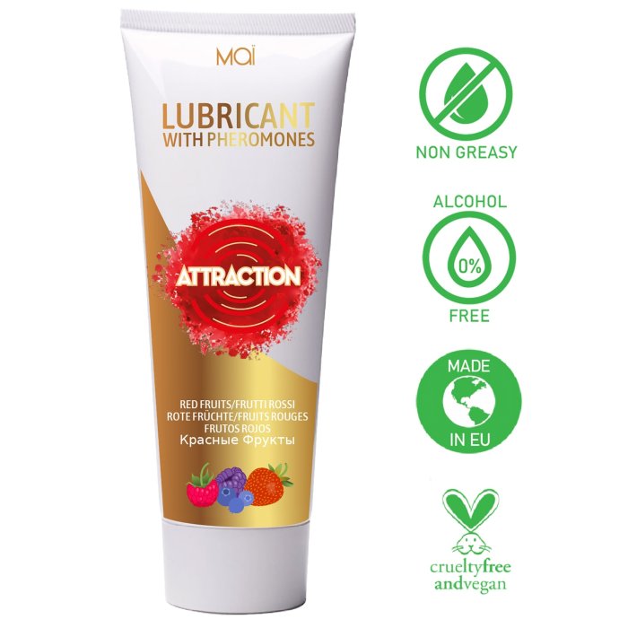Lubrifiant, Attraction, cu feromoni, Red Fruit, aroma fructe de padure, vegan, 75 ml - detaliu design