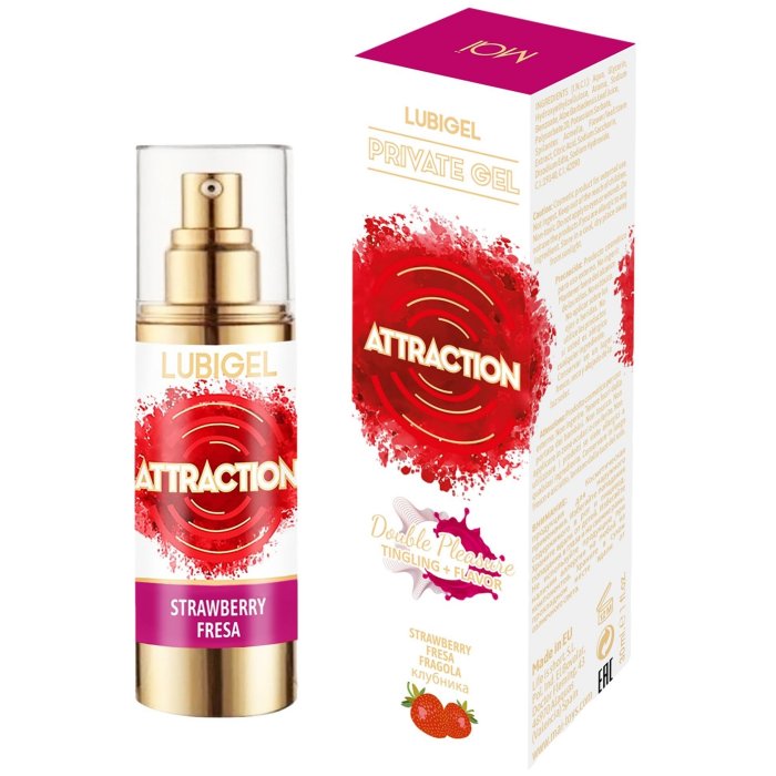 Lubrifiant, Attraction, Lubigel, Tingling si Aroma Capsuni, vegan, 30 ml - vedere frontala