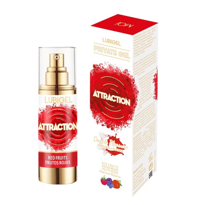 Lubrifiant, Attraction, Lubigel, Tingling Red Fruit, aroma fructe de padure, vegan, 30 ml - vedere frontala