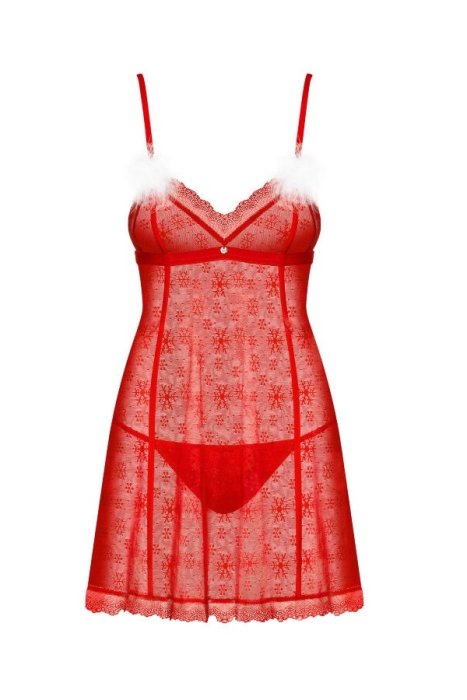 Set Craciunita Babydoll "Obsessive" "Claussica" Rosu - culoare si material