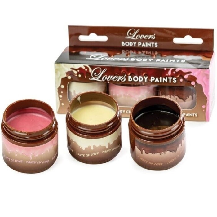 Lovers Body Paints, Set body painting, ciocolata cu lapte, capsuni, alba, 3 bucati, 180 gr - detaliu design