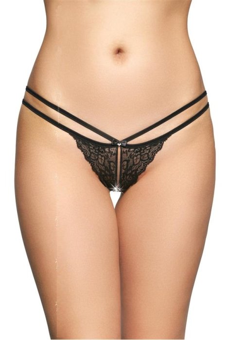 Chiloti, Softline, Maria, dantela si barete elastice, negru# - vedere frontala