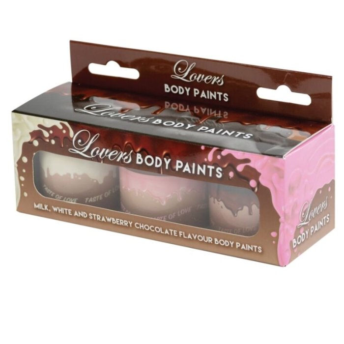 Lovers Body Paints, Set body painting, ciocolata cu lapte, capsuni, alba, 3 bucati, 180 gr - dimensiuni complete