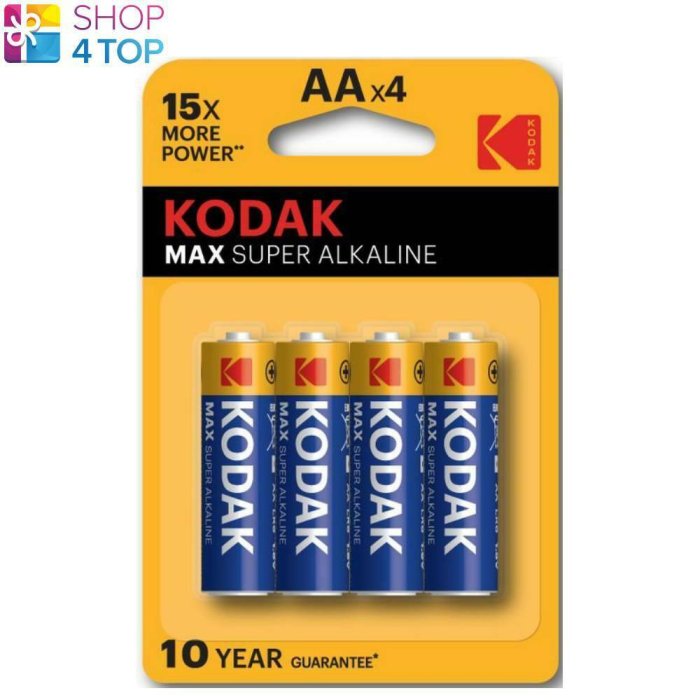 Set 4 baterii alcaline Kodak, MAX SUPER, R6, AA, 1,5 V - vedere frontala