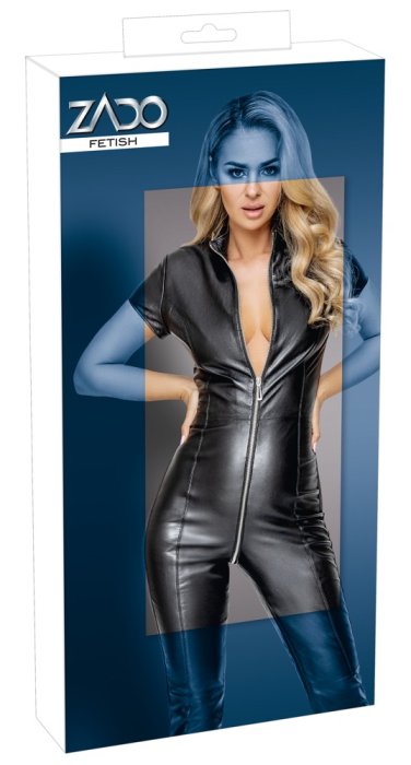 Salopeta Piele Naturala Leather Black Jumpsuit Zado - Negru