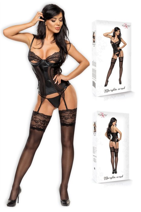Set Corset si Portjartier, Beauty Night, Marilyn, negru cu decupaje si dantela# - culoare si material