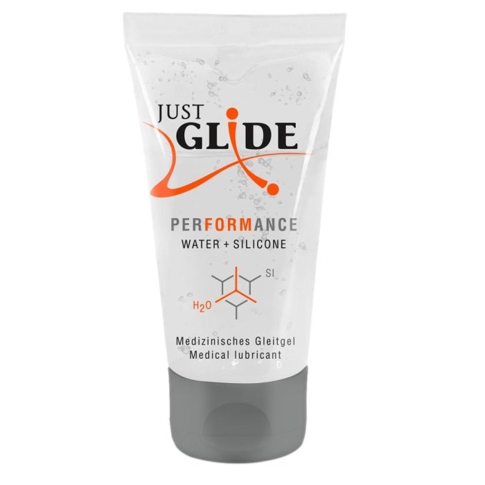 Lubrifiant Vegan, Just Glide, Performance, pe baza de apa si silicon, 50ml - vedere frontala