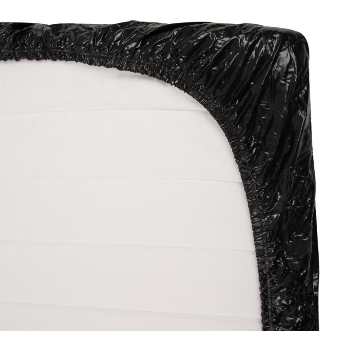 Cearsaf Vinil, Fetish Collection, cu banda elastica, negru, 160 cm x 200 cm#