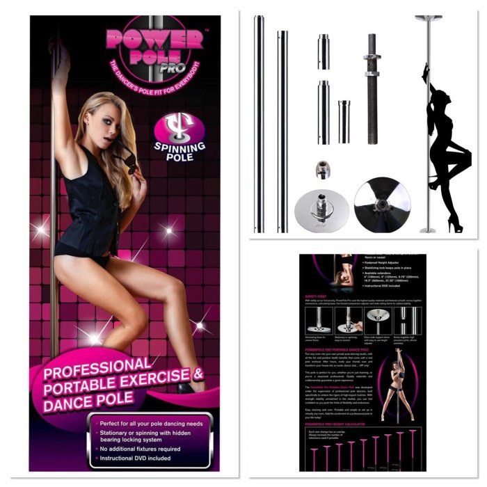 Bara Striptease Power Pro "Exercise and Dance Pole" 2,7 m - Argintiu