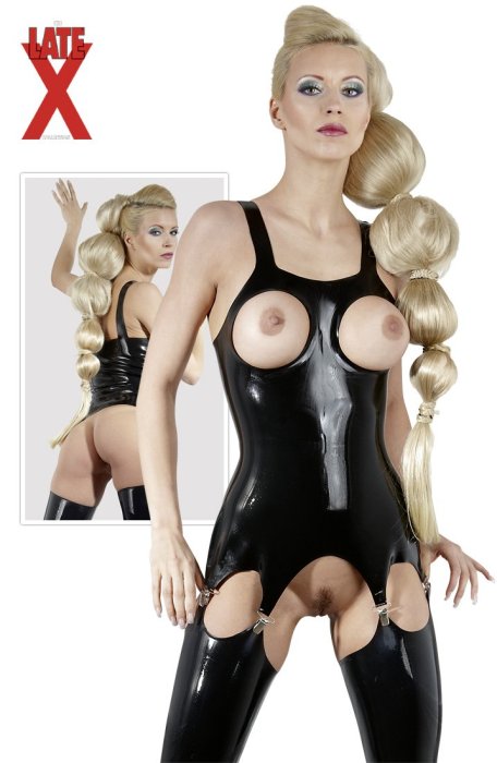 Corset Topless Latex  - Negru - vedere frontala